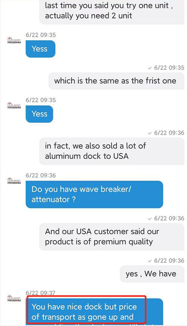 Testimonial by plastic floating pontoon customer